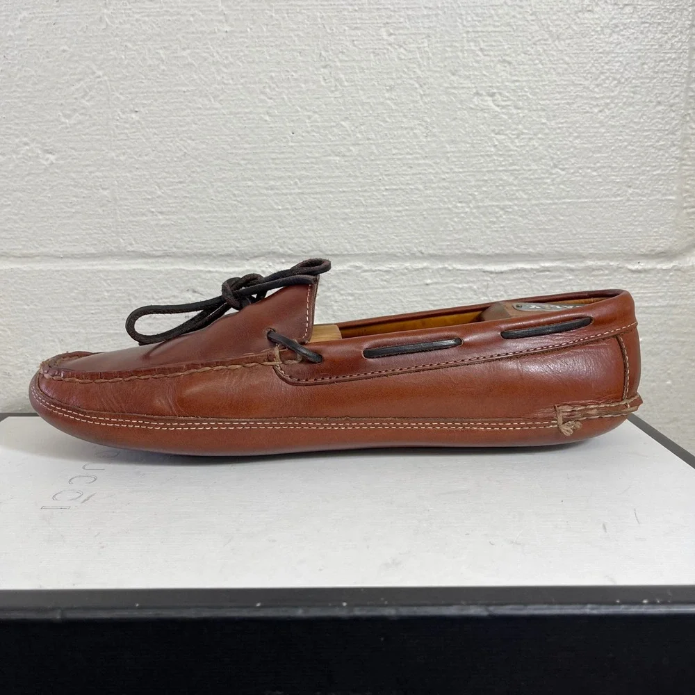 LL Bean Moccasin Slippers Brown Leather Double Sole Slip On Men's Size 10 D